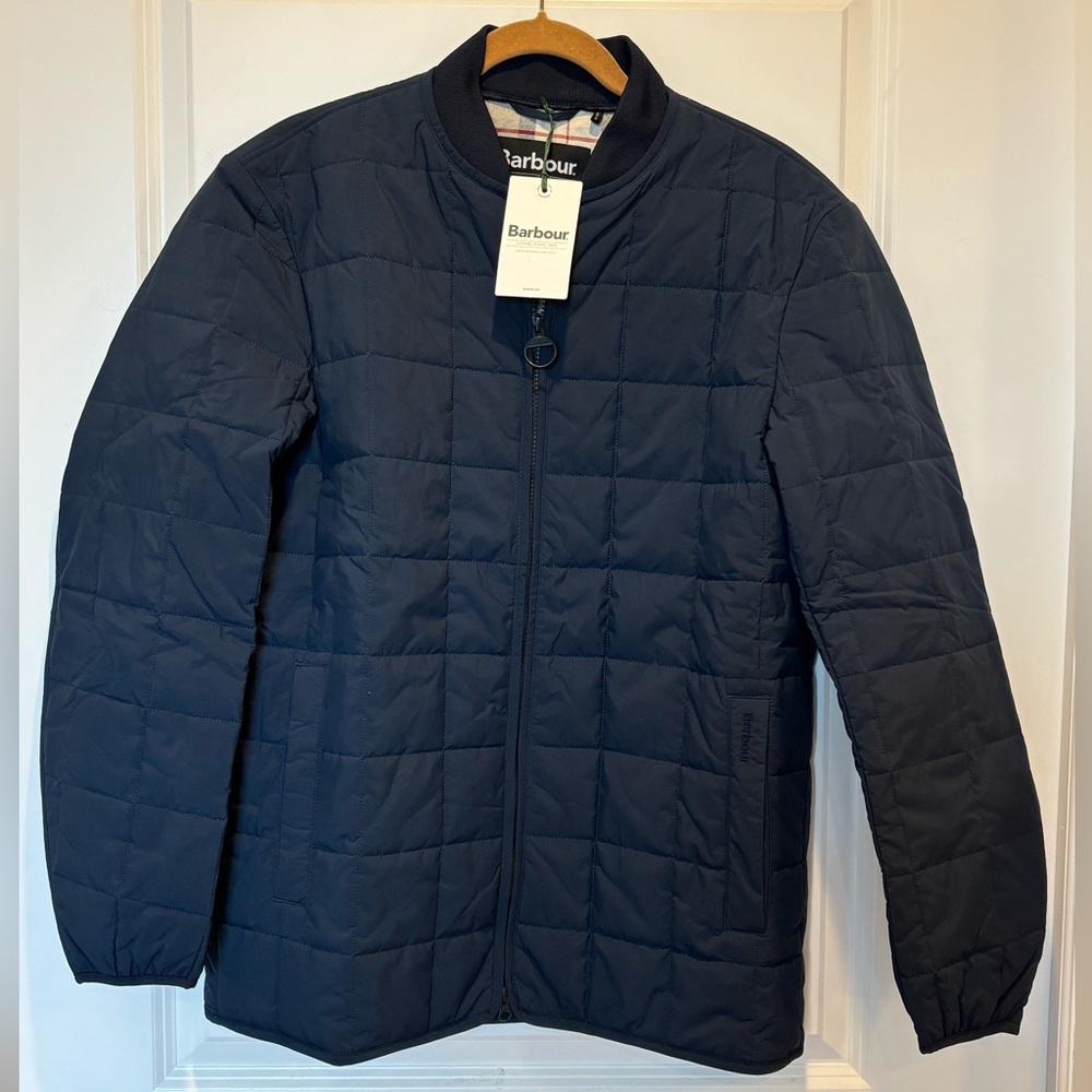 NWT Barbour Quilted Jacket Men's M Blue Elmstone Bomber Insulated Full Zip Layer